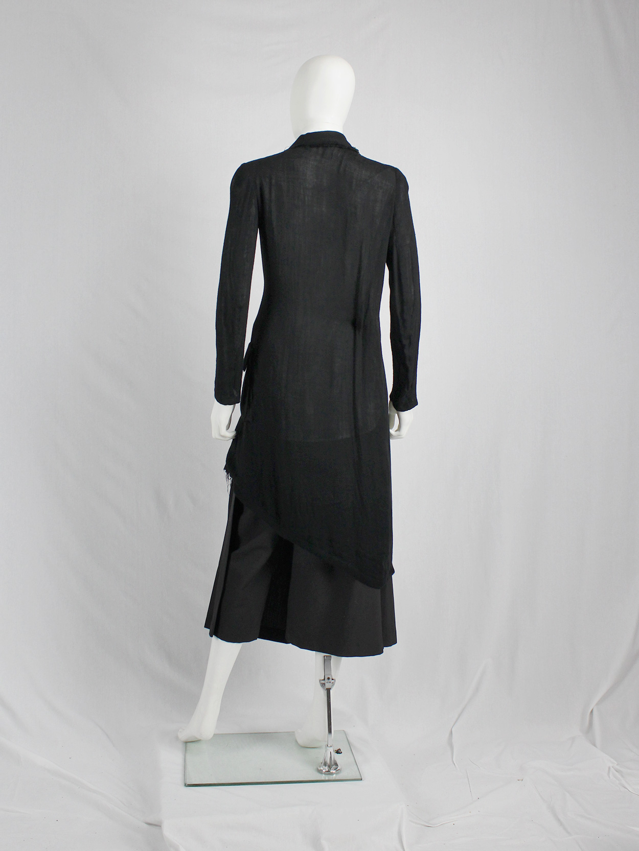 Yohji Yamamoto long black asymmetric blazer with frayed finish - V A N ...