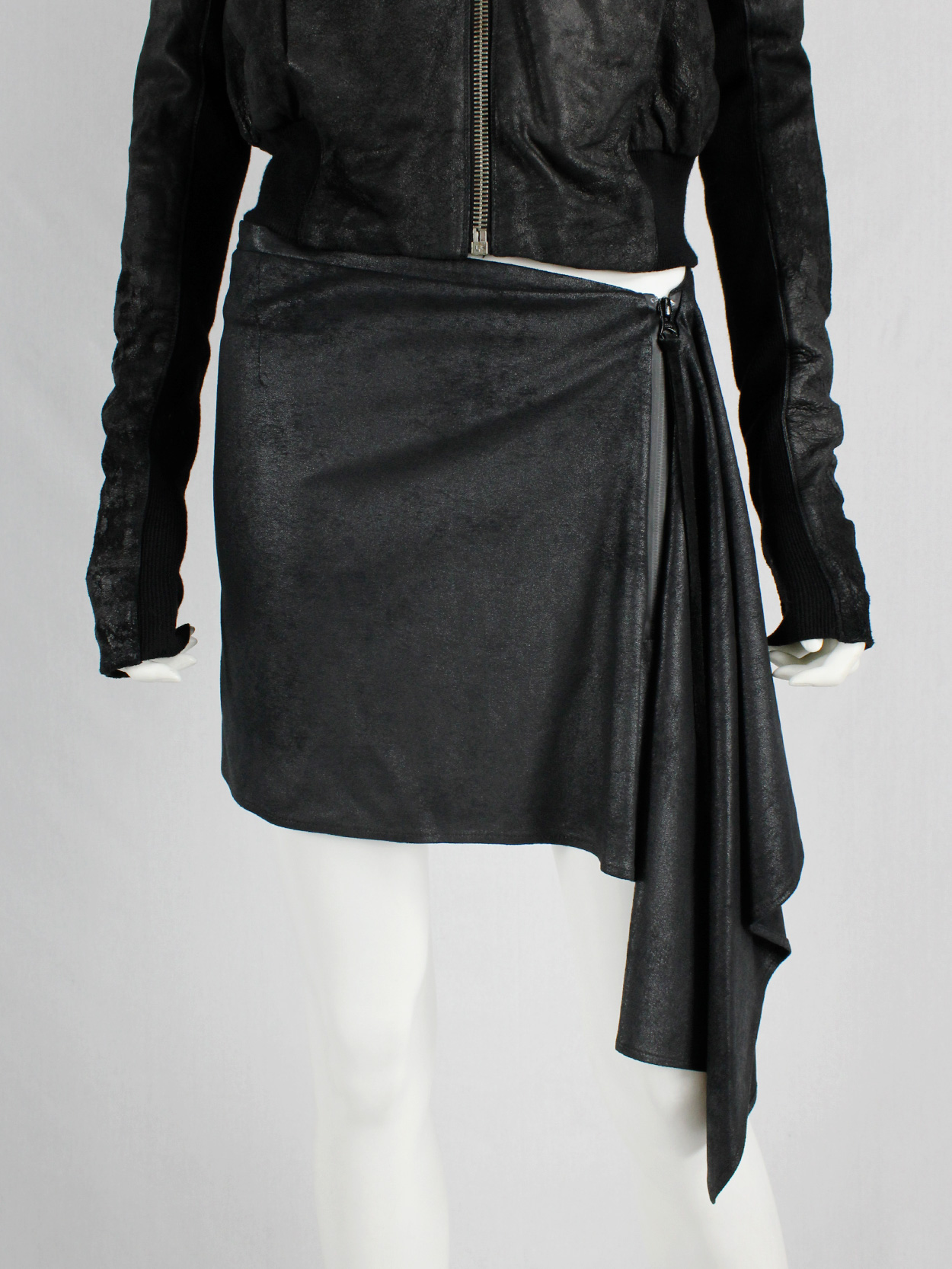 vaniitas vintage A F Vandevorst black shirt skirt with asymmetric drape fall 2010 6625