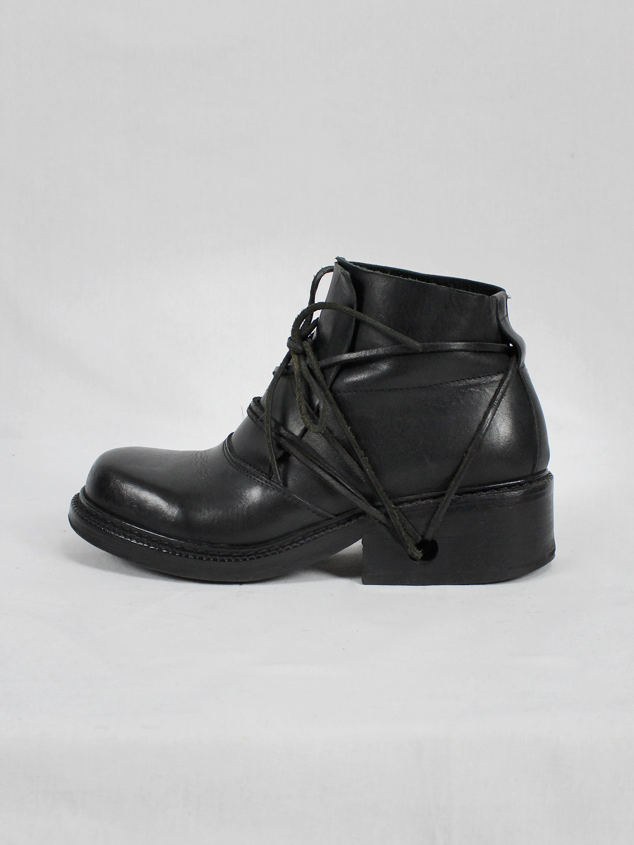 vaniitas vintage Dirk Bikkembergs black boots with laces through the soles fall 1994 7996