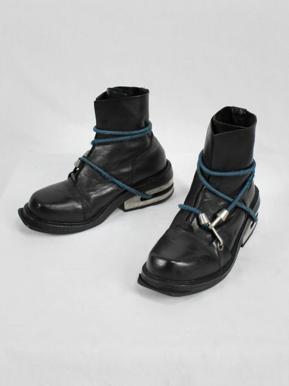 vaniitas vintage Dirk Bikkembergs black mountaineering boots with blue elastic fall 1996 7875