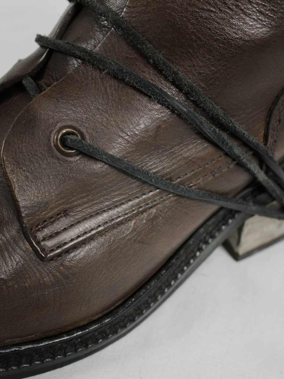 vaniitas vintage Dirk Bikkembergs brown tall boots with laces through the metal heel mid 1990S 90s 7671