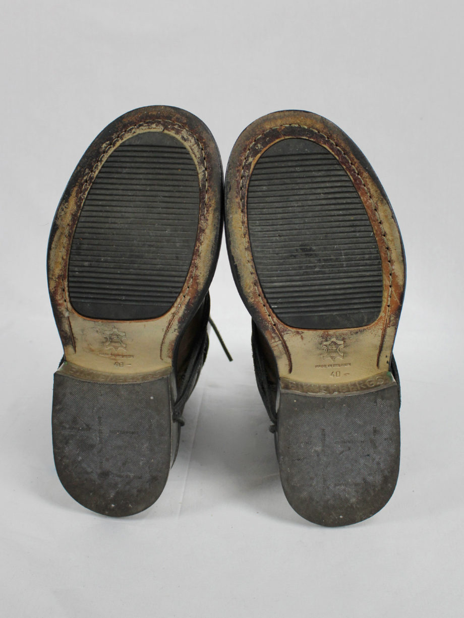 vaniitas vintage Dirk Bikkembergs brown tall boots with laces through the metal heel mid 1990S 90s 7717