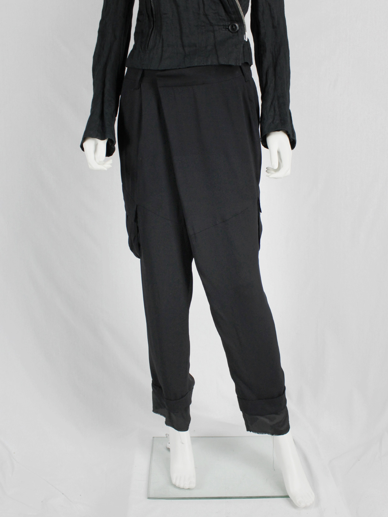 vaniitas vintage A.F. Vandevorst black harem trousers with overlap front and longer lining 9264
