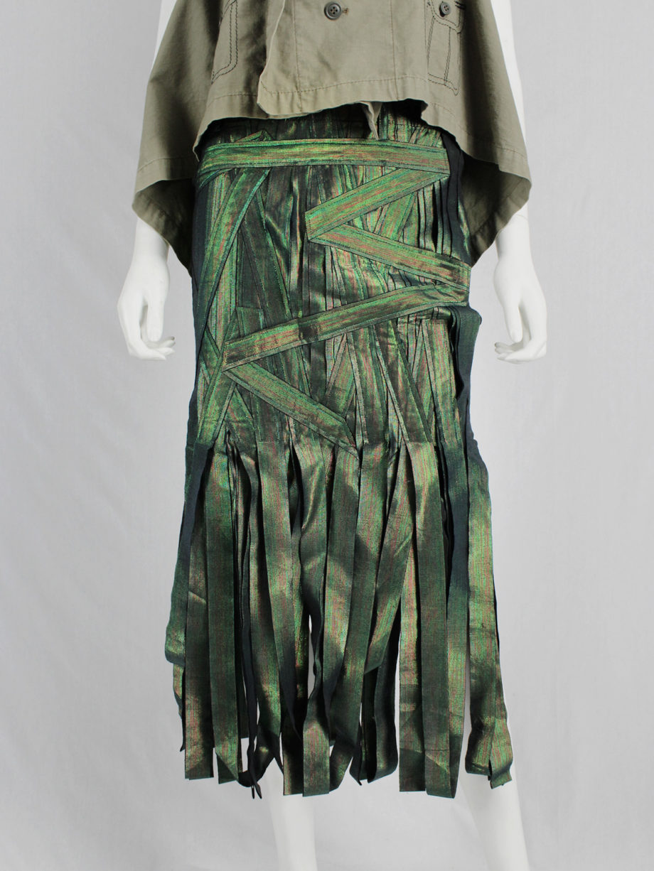 vaniitas vintage Issey Miyake holographic green skirt made of fabric strips fall 2002 0735