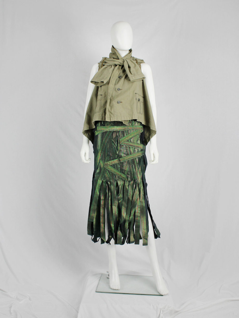 vaniitas vintage Issey Miyake holographic green skirt made of fabric strips fall 2002 0764