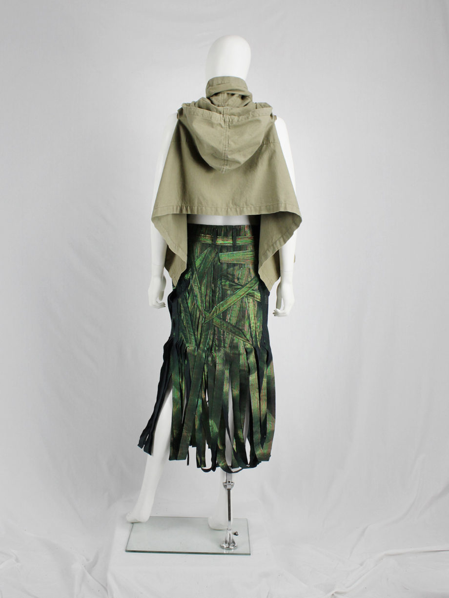 vaniitas vintage Issey Miyake holographic green skirt made of fabric strips fall 2002 0779