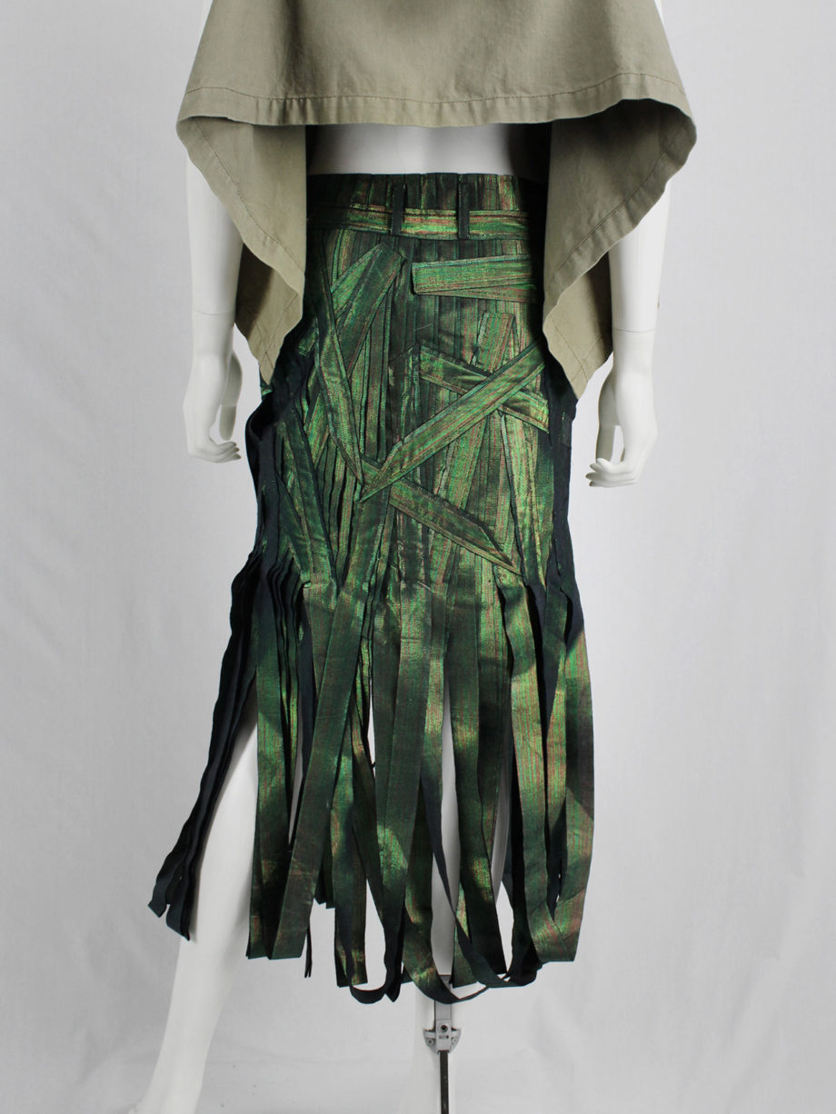 vaniitas vintage Issey Miyake holographic green skirt made of fabric strips fall 2002 0789