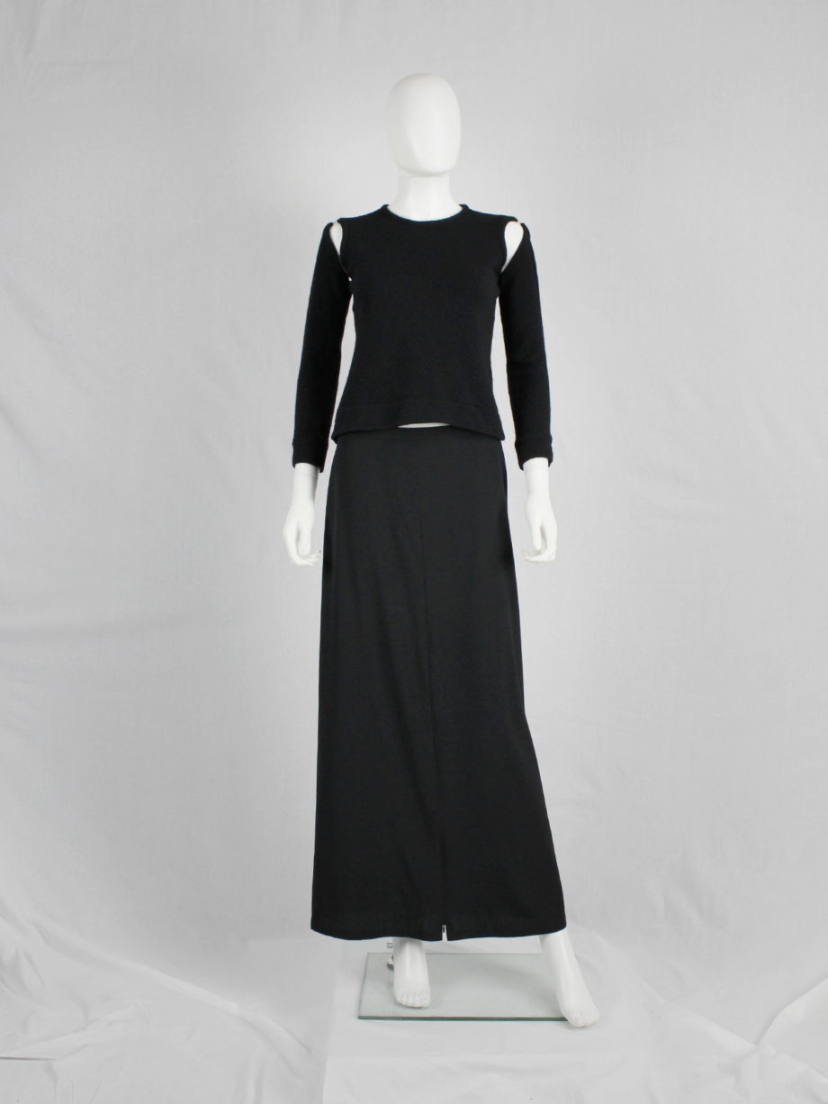 Ann Demeulemeester black maxi skirt with high zipper slit 1990s 90s (8)
