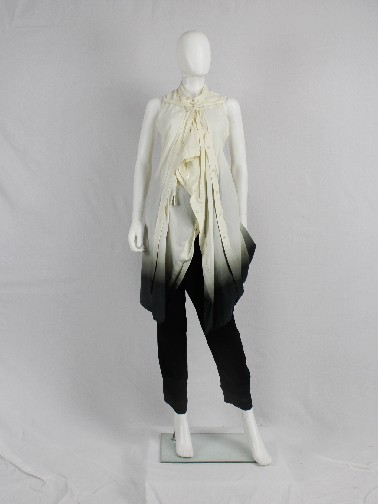 Ann Demeulemeester white and black ombre draped shirtdress with straps spring 2007 (18)