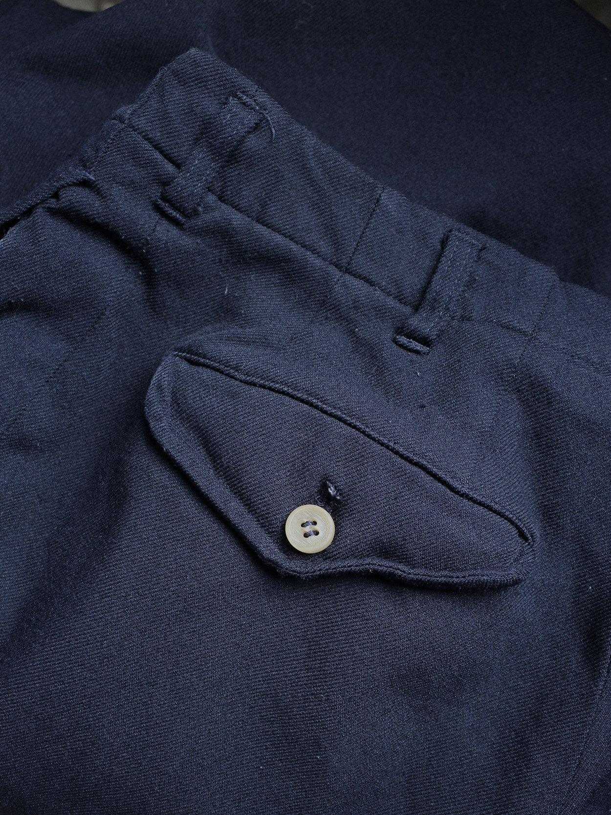 Comme des Garçons blue trousers with skirted front panel — spring 2002 ...