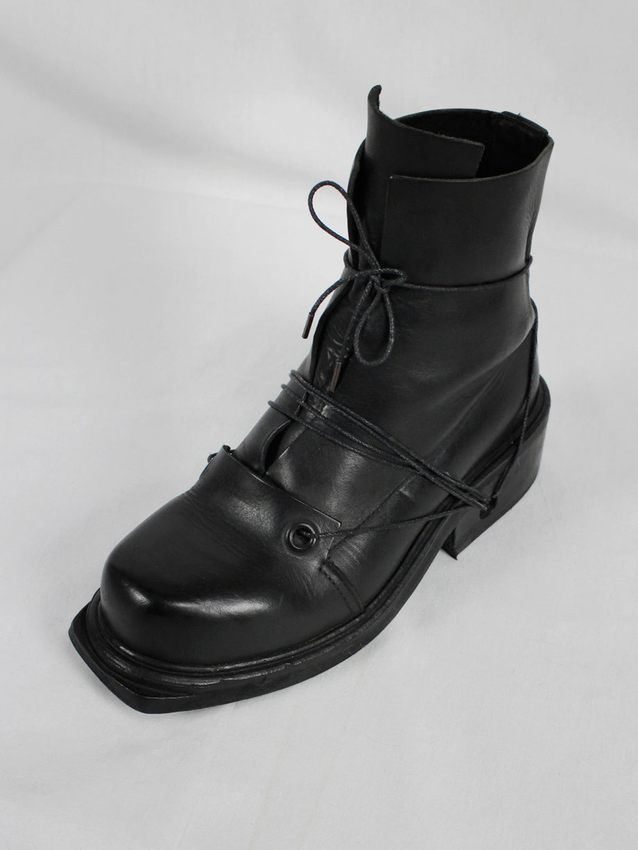 Dirk Bikkembergs black mountaineering boots with laces through the soles 1990s (10)