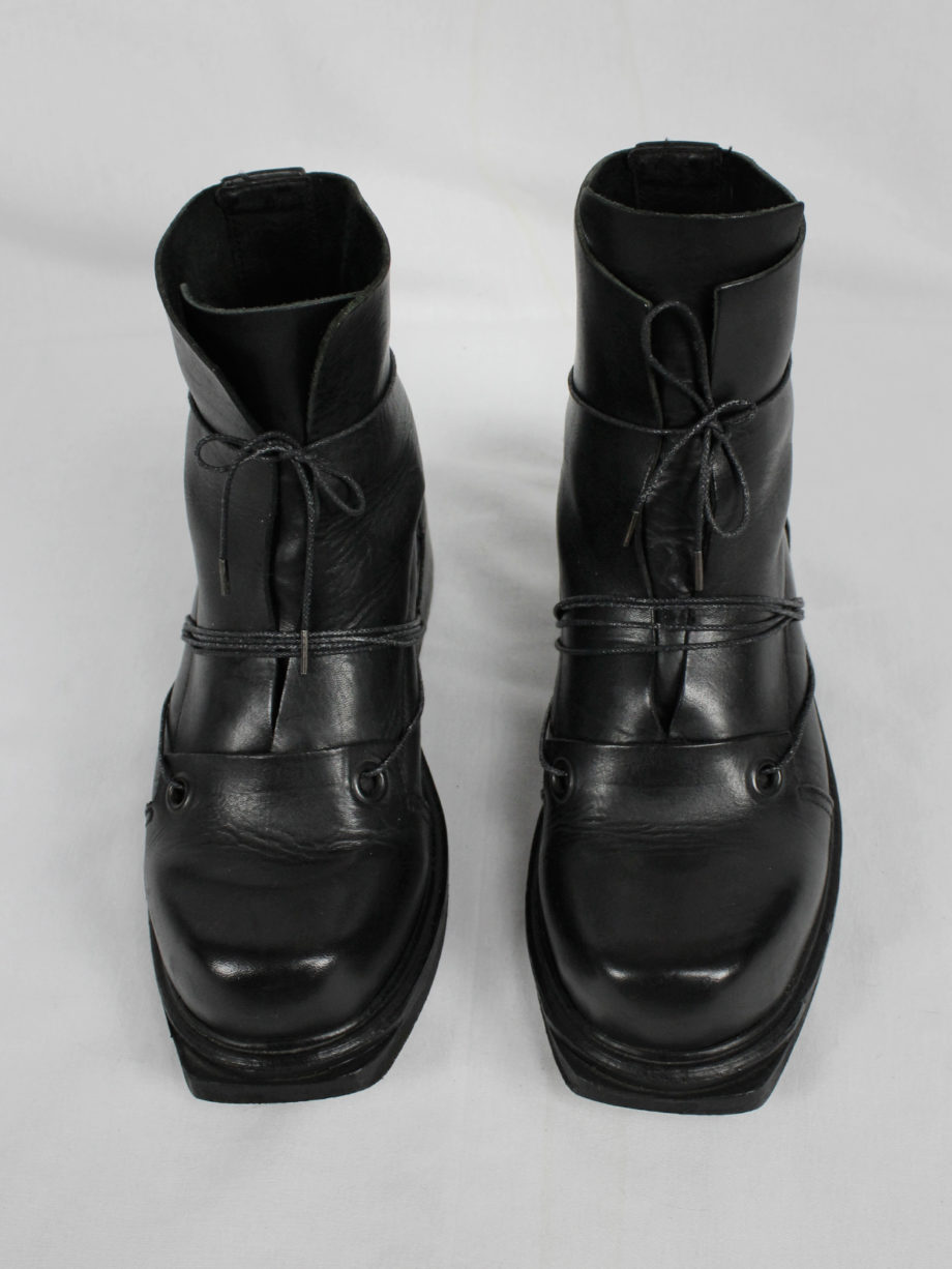 Dirk Bikkembergs black mountaineering boots with laces through the soles 1990s (13)