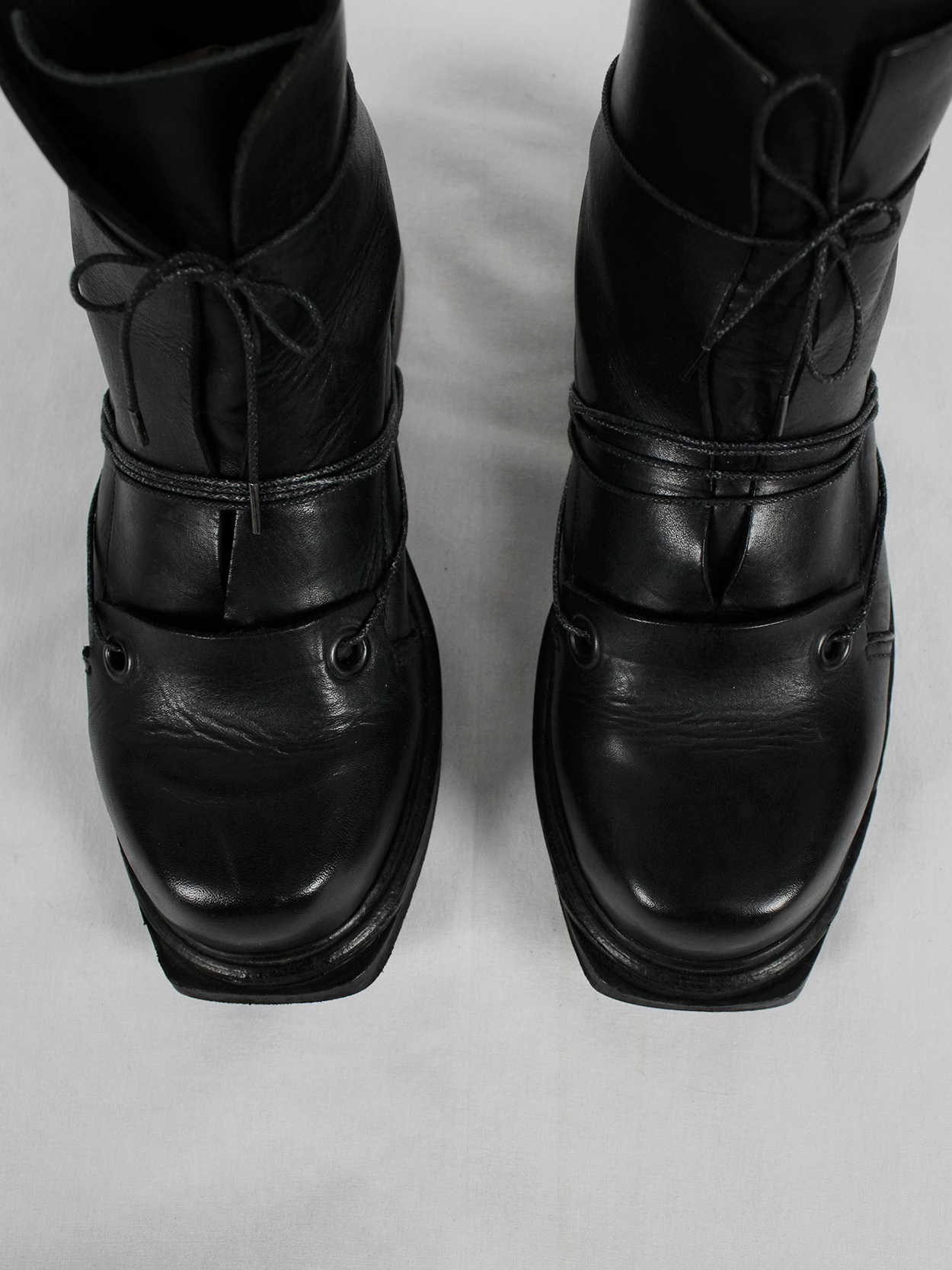 Dirk Bikkembergs black mountaineering boots with laces through the soles 1990s (14)