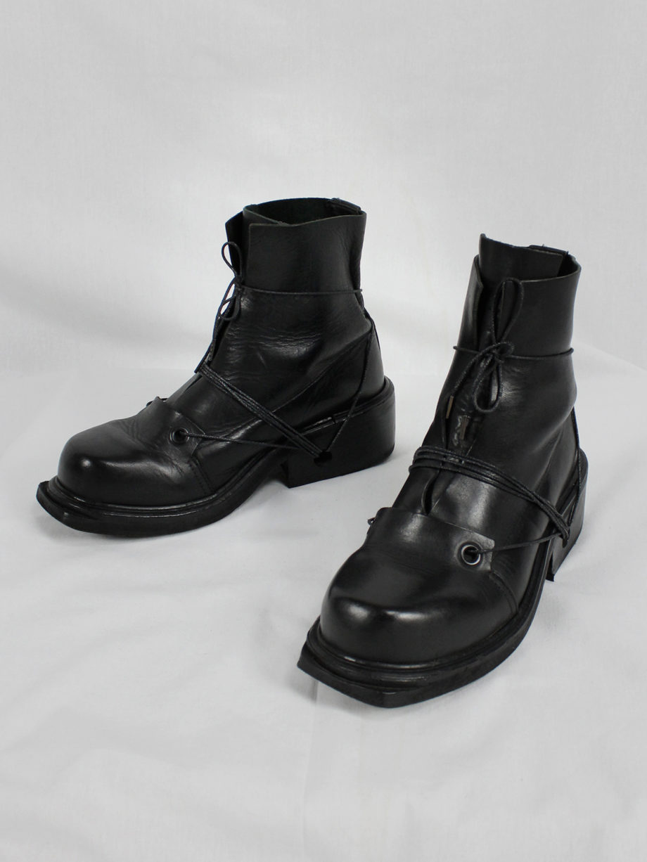 Dirk Bikkembergs black mountaineering boots with laces through the soles 1990s (20)