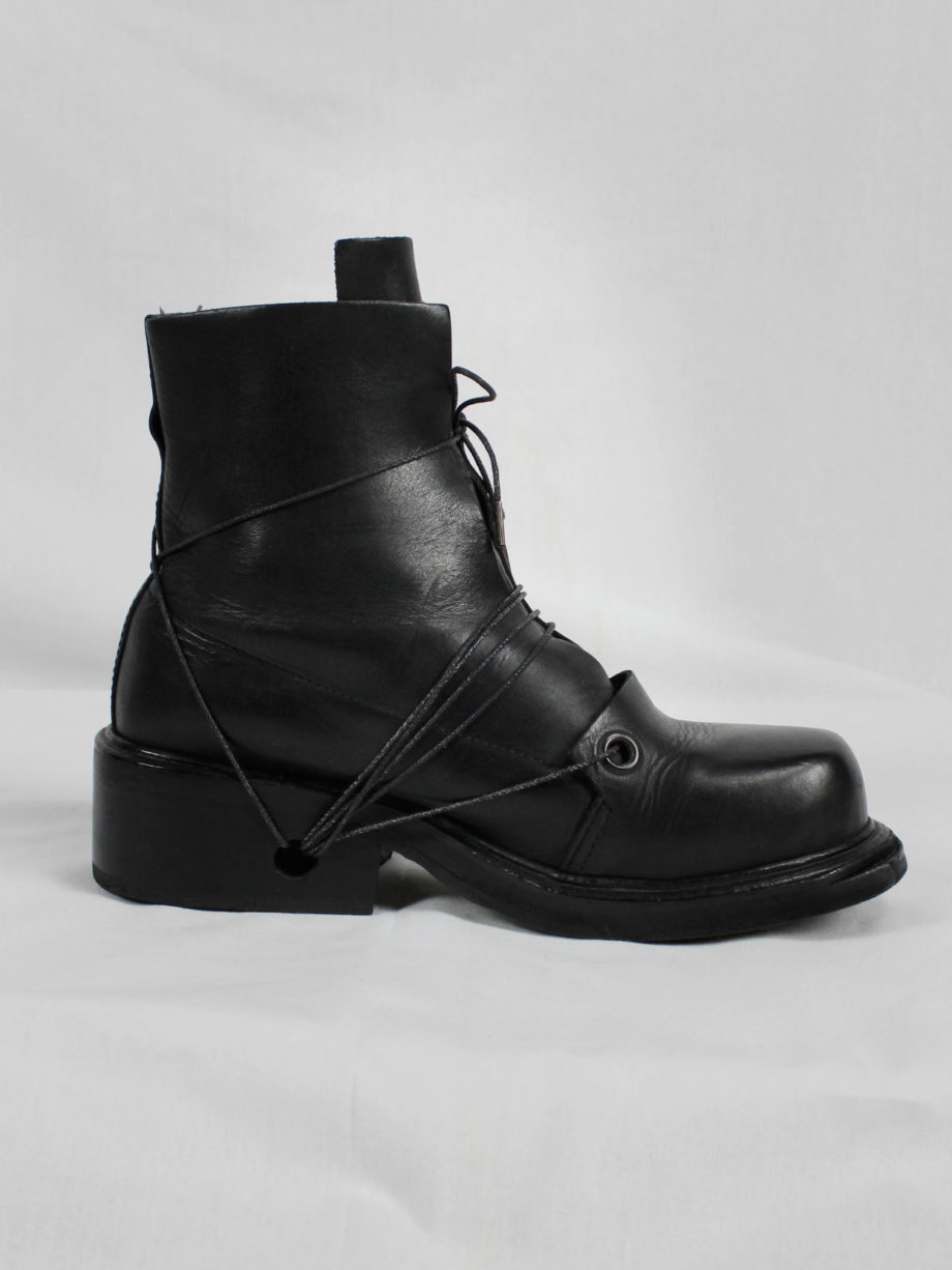 Dirk Bikkembergs black mountaineering boots with laces through the soles 1990s (6)