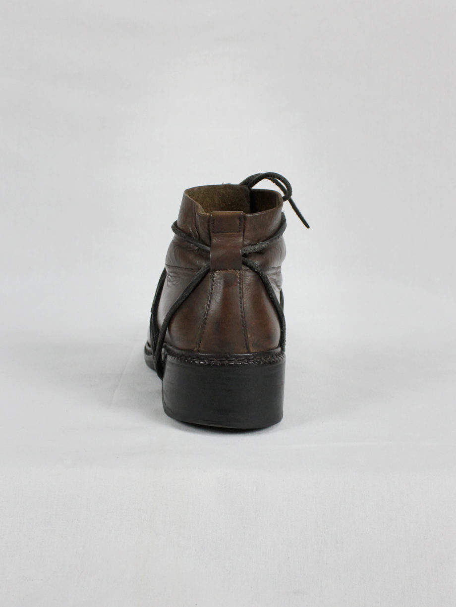 Dirk Bikkembergs brown boots with flap and laces through the soles (48) — fall 1994