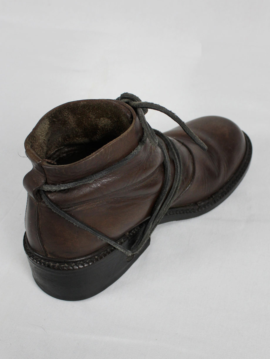 Dirk Bikkembergs brown boots with flap and laces through the soles (51) — fall 1994
