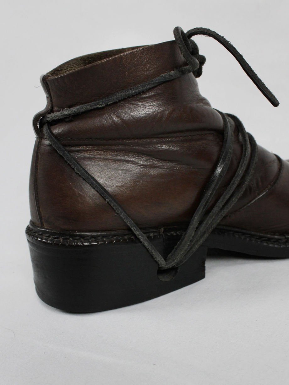Dirk Bikkembergs brown boots with flap and laces through the soles (52) — fall 1994