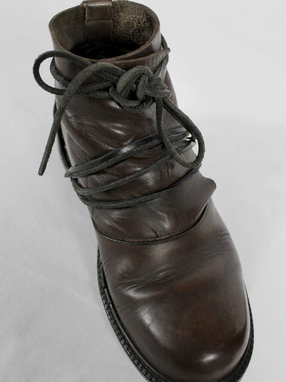 Dirk Bikkembergs brown boots with flap and laces through the soles (54) — fall 1994