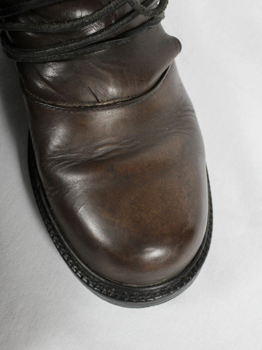 Dirk Bikkembergs brown boots with flap and laces through the soles (58) — fall 1994