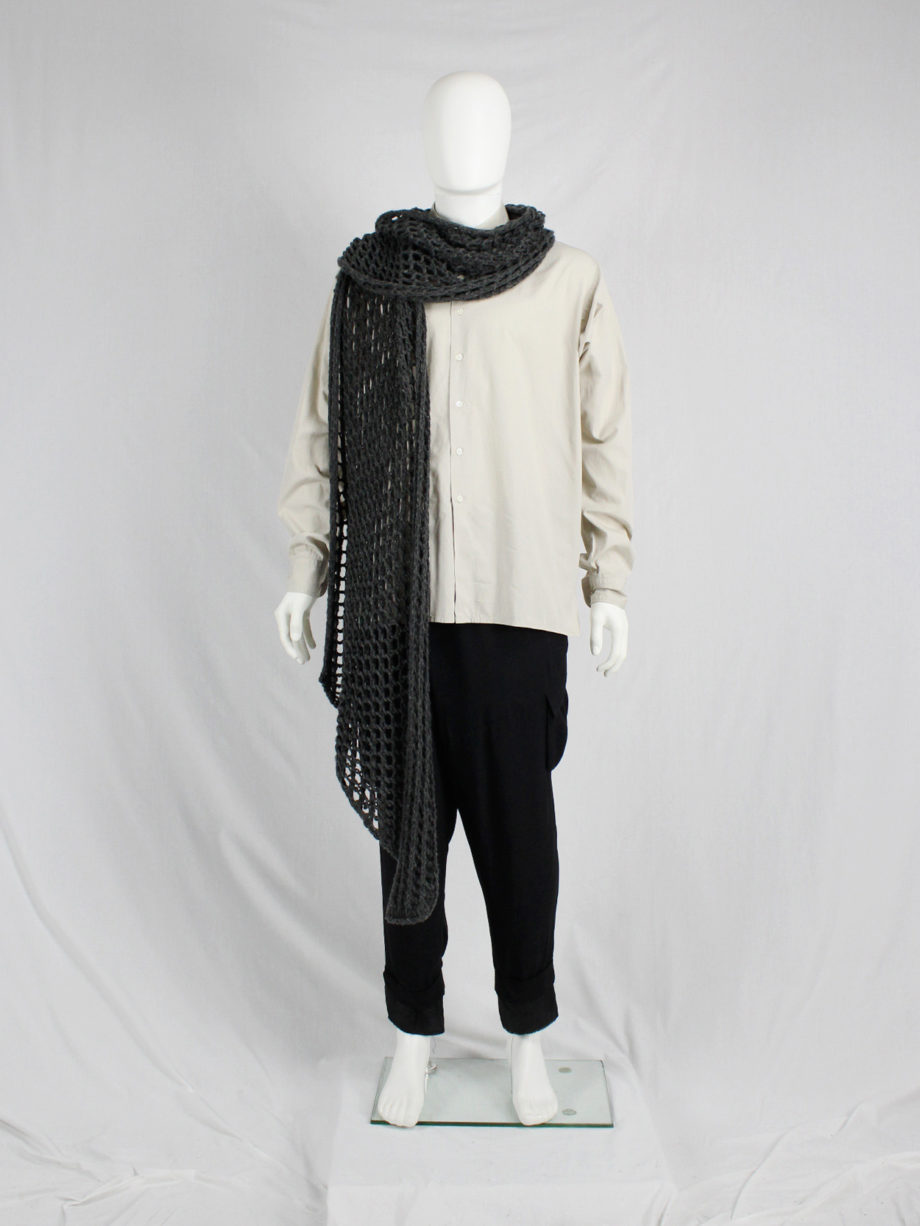 Dries Van Noten grey scarf in an oversized fishnet knit (1)
