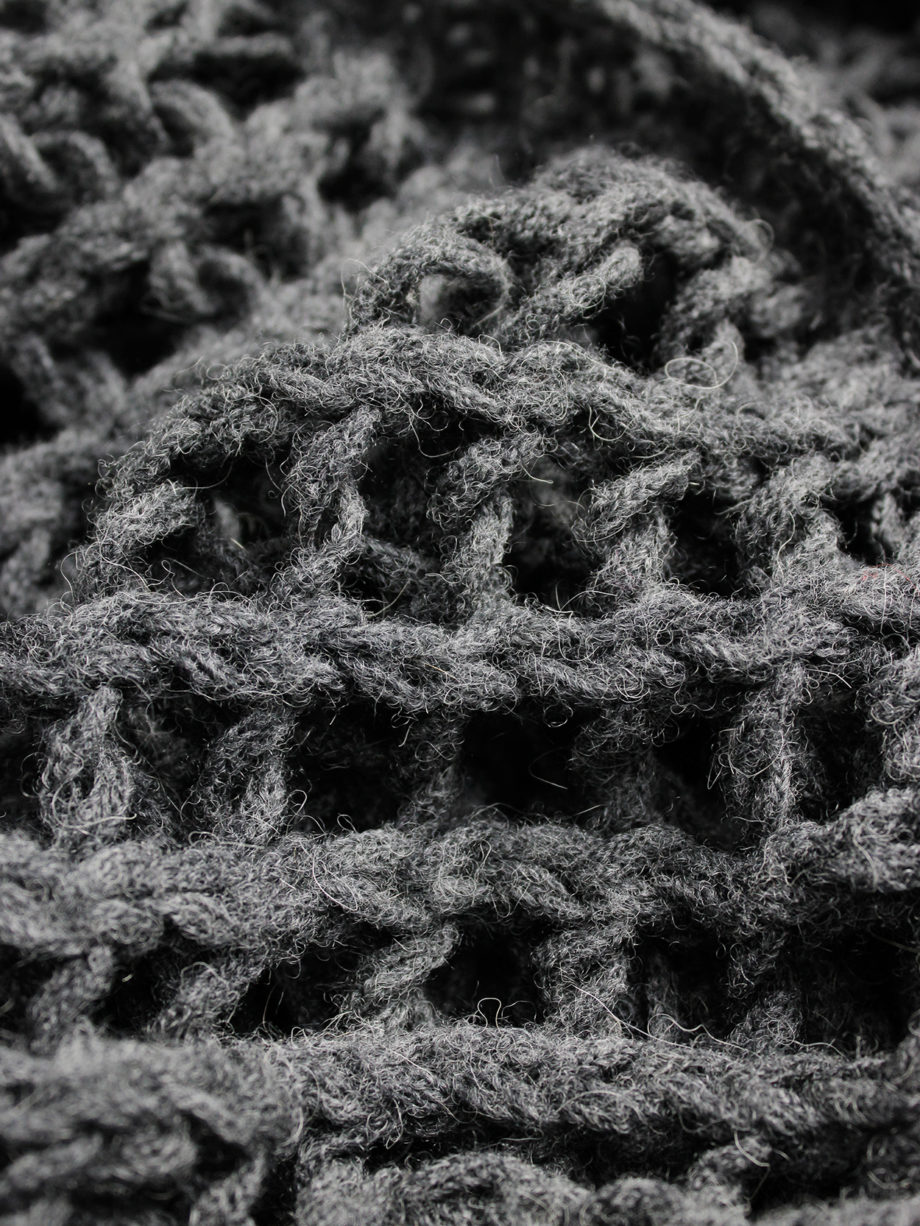 Dries Van Noten grey scarf in an oversized fishnet knit (11)