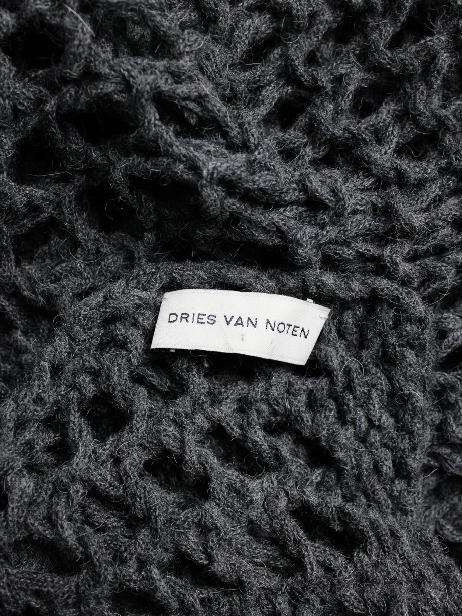 Dries Van Noten grey scarf in an oversized fishnet knit (13)