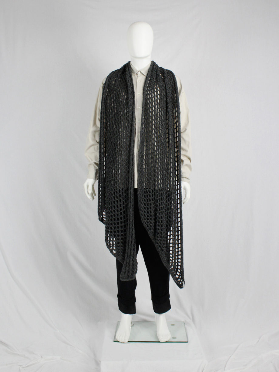 Dries Van Noten grey scarf in an oversized fishnet knit (2)