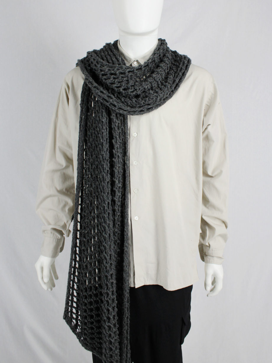 Dries Van Noten grey scarf in an oversized fishnet knit (5)