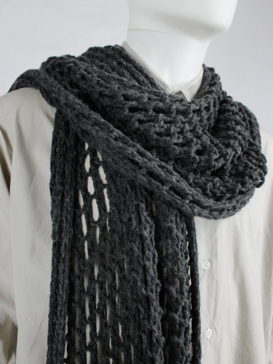 Dries Van Noten grey scarf in an oversized fishnet knit (6)