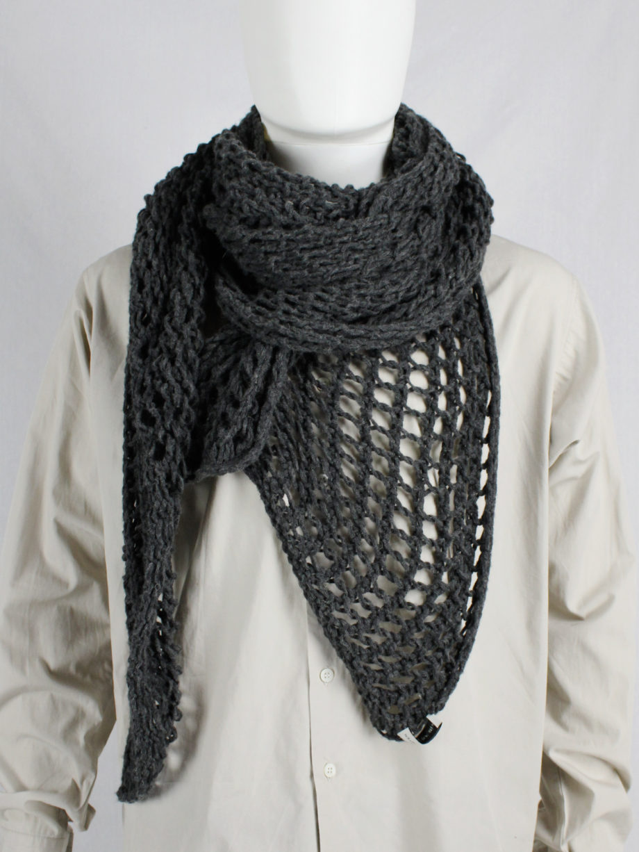 Dries Van Noten grey scarf in an oversized fishnet knit (8)