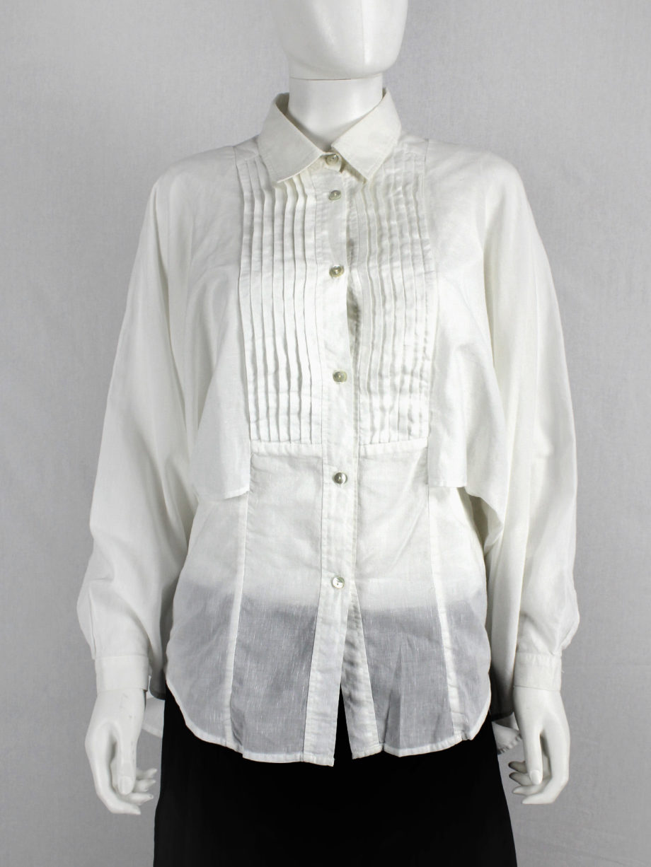 Veronique Branquinho white shirt with kimono sleeves and pleated bib (1)