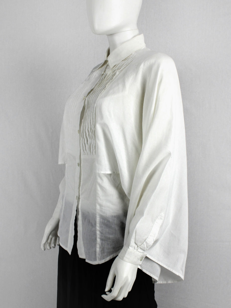 Veronique Branquinho white shirt with kimono sleeves and pleated bib (5)