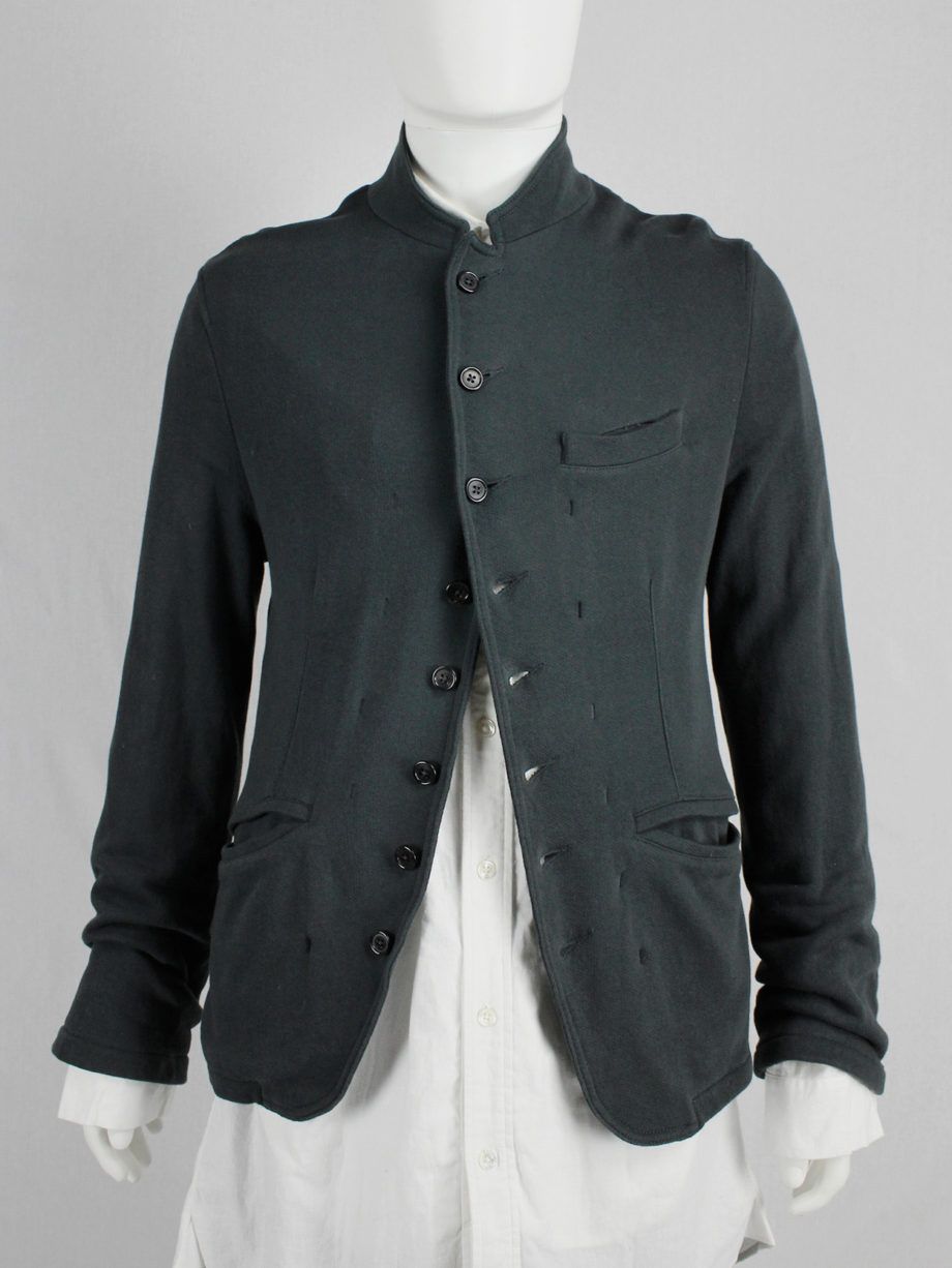 vaniitas Ann Demeulemeester dark green woven blazer with multiple buttons (8)