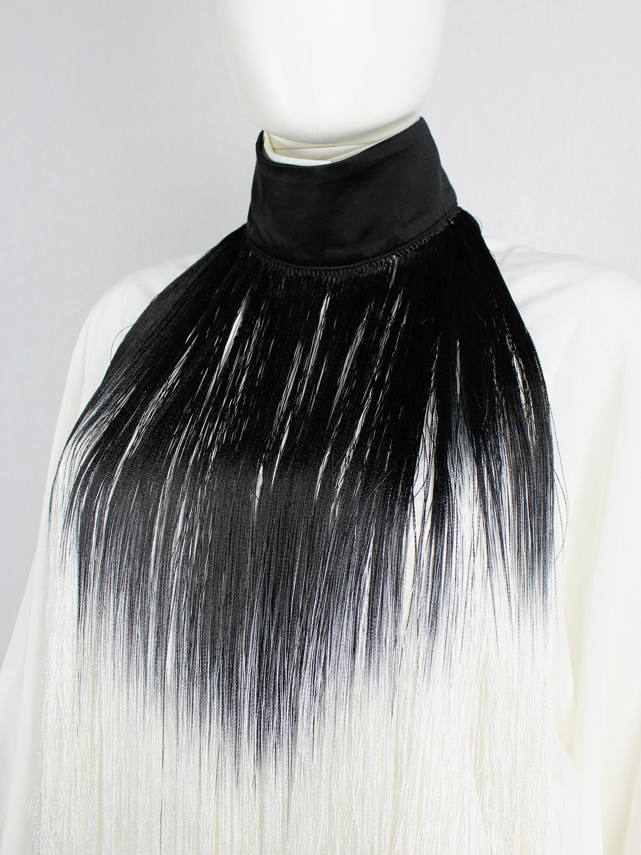 vaniitas Ann Demeulemeester fringe bib necklace with black and white ombre runway fall 2013 (5)