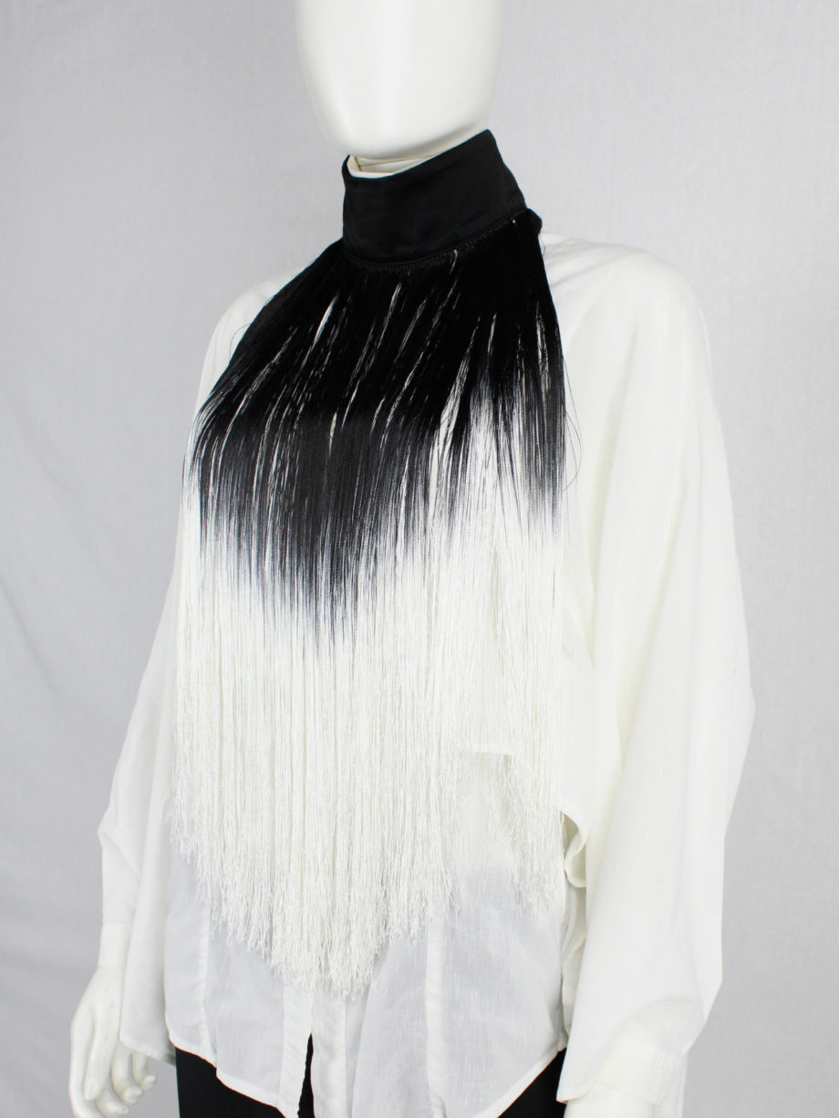 vaniitas Ann Demeulemeester fringe bib necklace with black and white ombre runway fall 2013 (7)