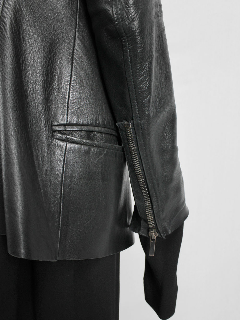 vaniitas Haider Ackermann black leather biker blazer with padded shoulder details fall 2012 (11)