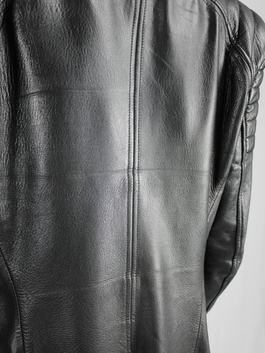 vaniitas Haider Ackermann black leather biker blazer with padded shoulder details fall 2012 (12)
