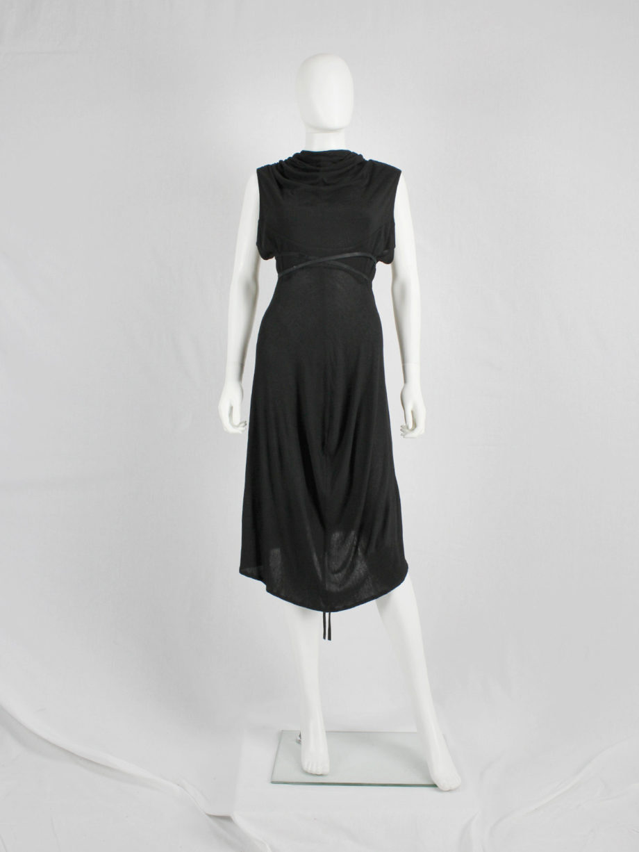 vaniitas vintage Ann Demeulemeester black grecian dress with open back and leather straps (4)
