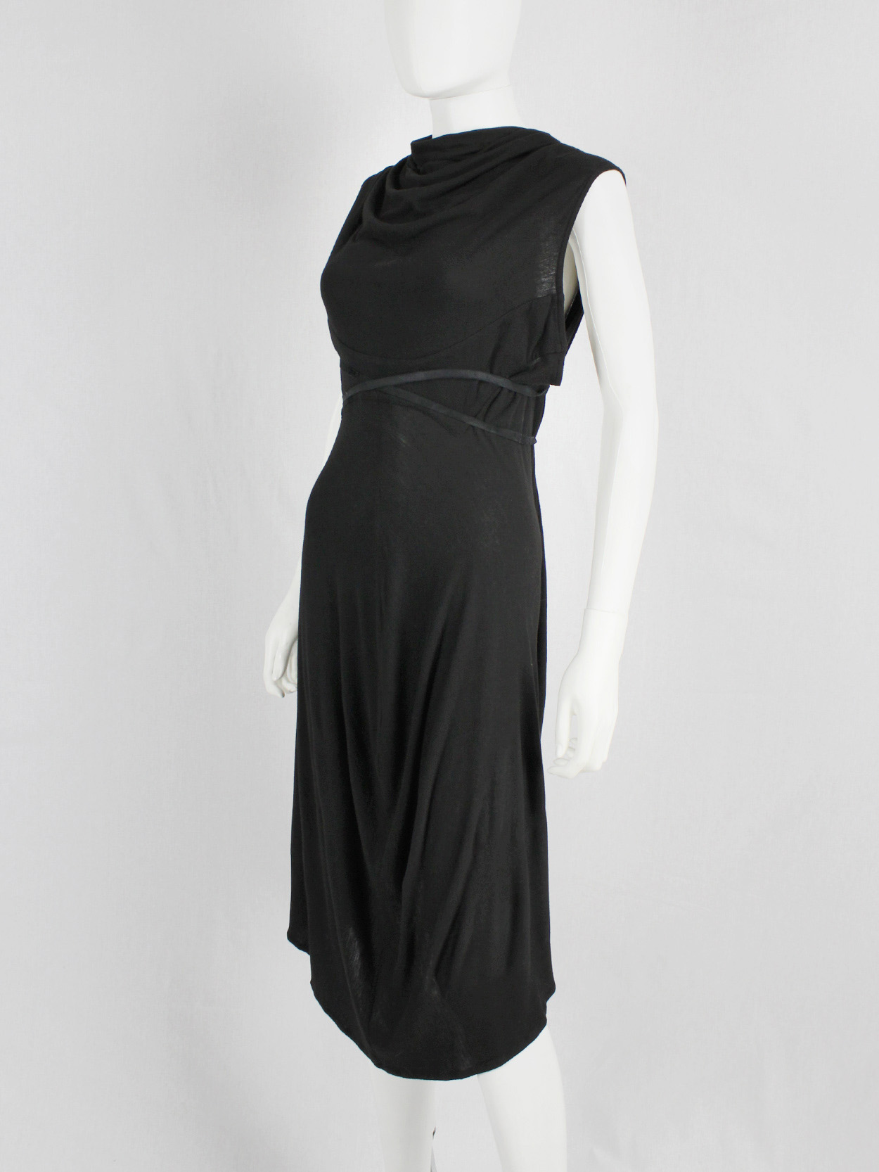 vaniitas vintage Ann Demeulemeester black grecian dress with open back and leather straps (6)