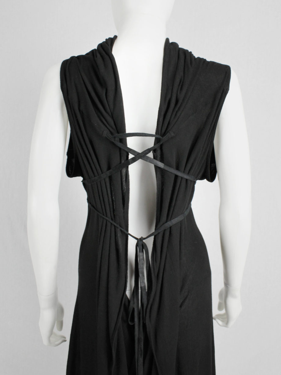 vaniitas vintage Ann Demeulemeester black grecian dress with open back and leather straps (7)