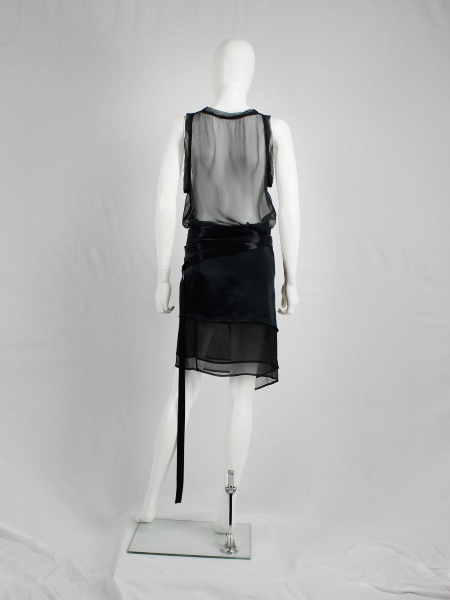 vaniitas vintage Ann Demeulemeester black sheer top with leather ‘life’ appliqué runway spring 2003 (3)