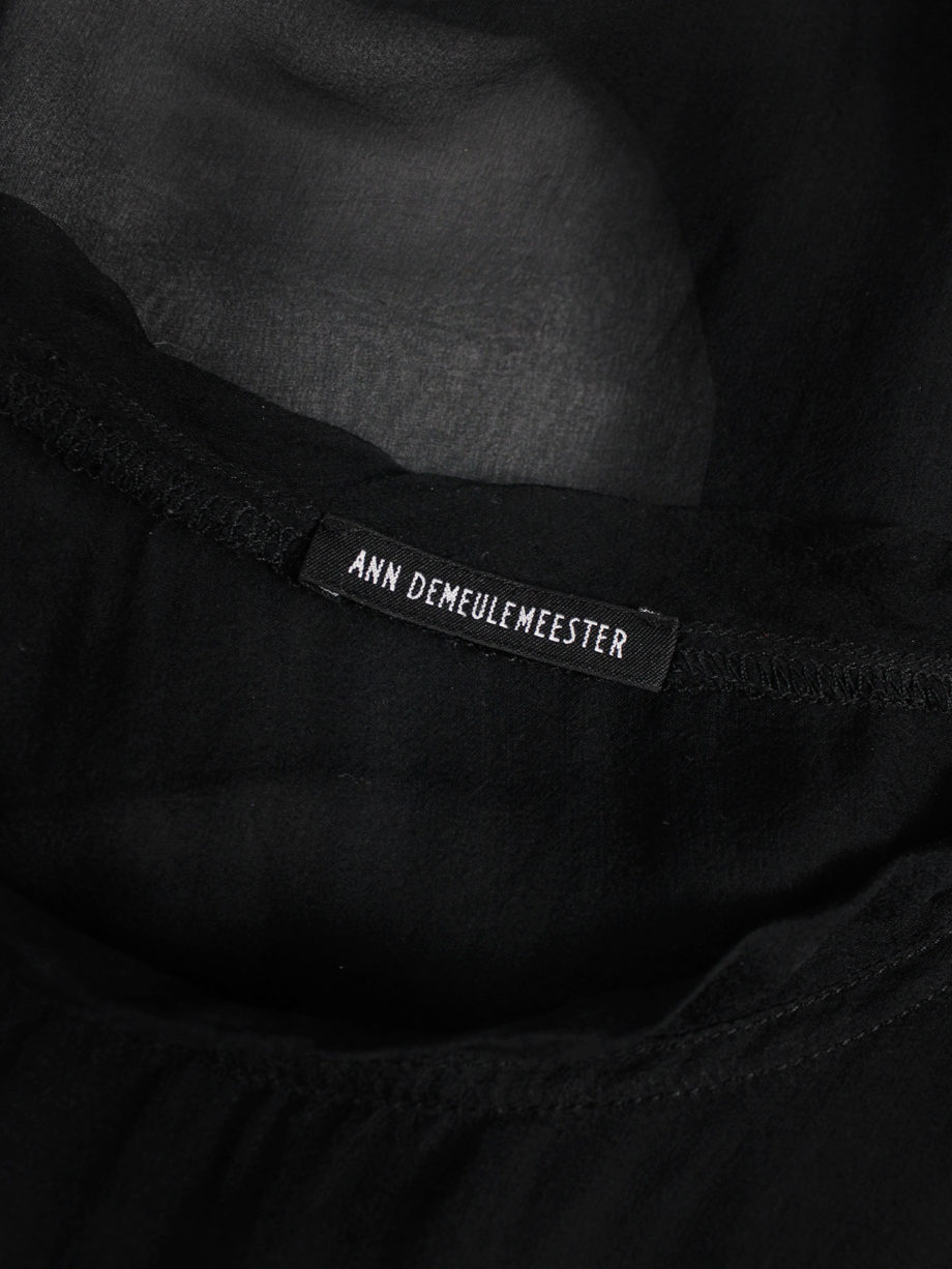 vaniitas vintage Ann Demeulemeester black sheer top with leather ‘life’ appliqué runway spring 2003 (8)