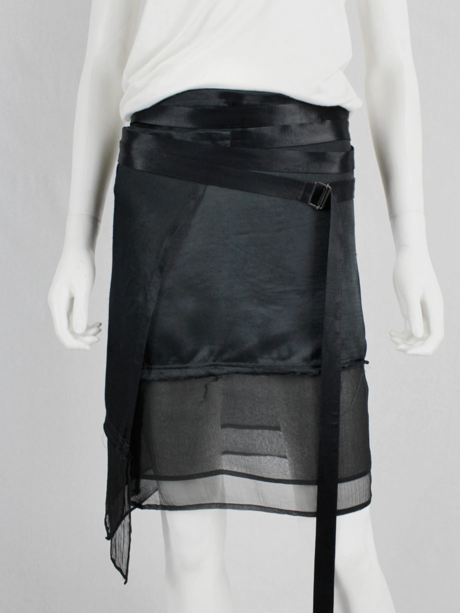 vaniitas vintage Ann Demeulemeester black skirt with wrapped belts and sheer trim (2)