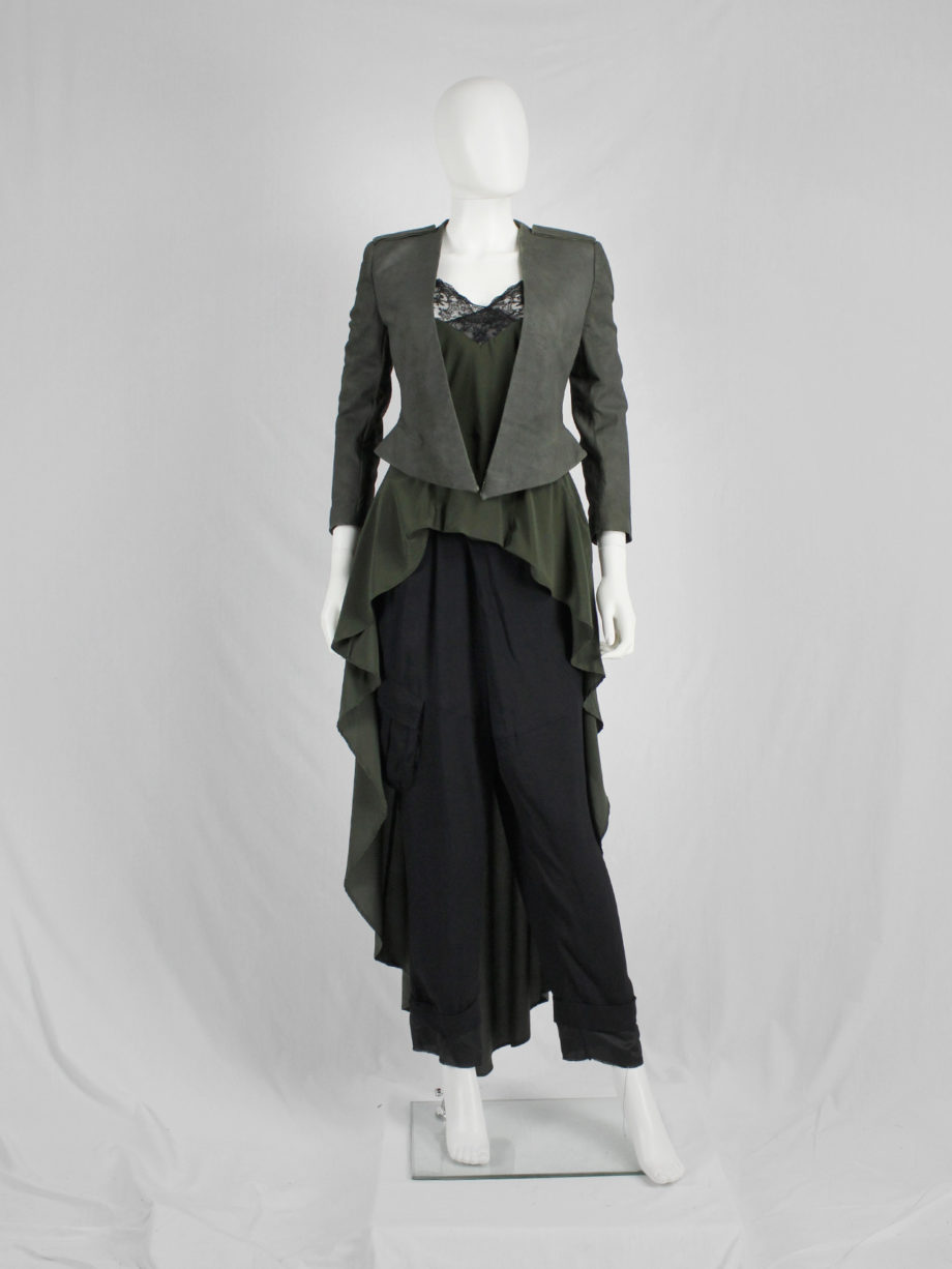 vaniitas vintage Haider Ackermann khaki green leather jacket with tailored waist runway spring 2010 (1)