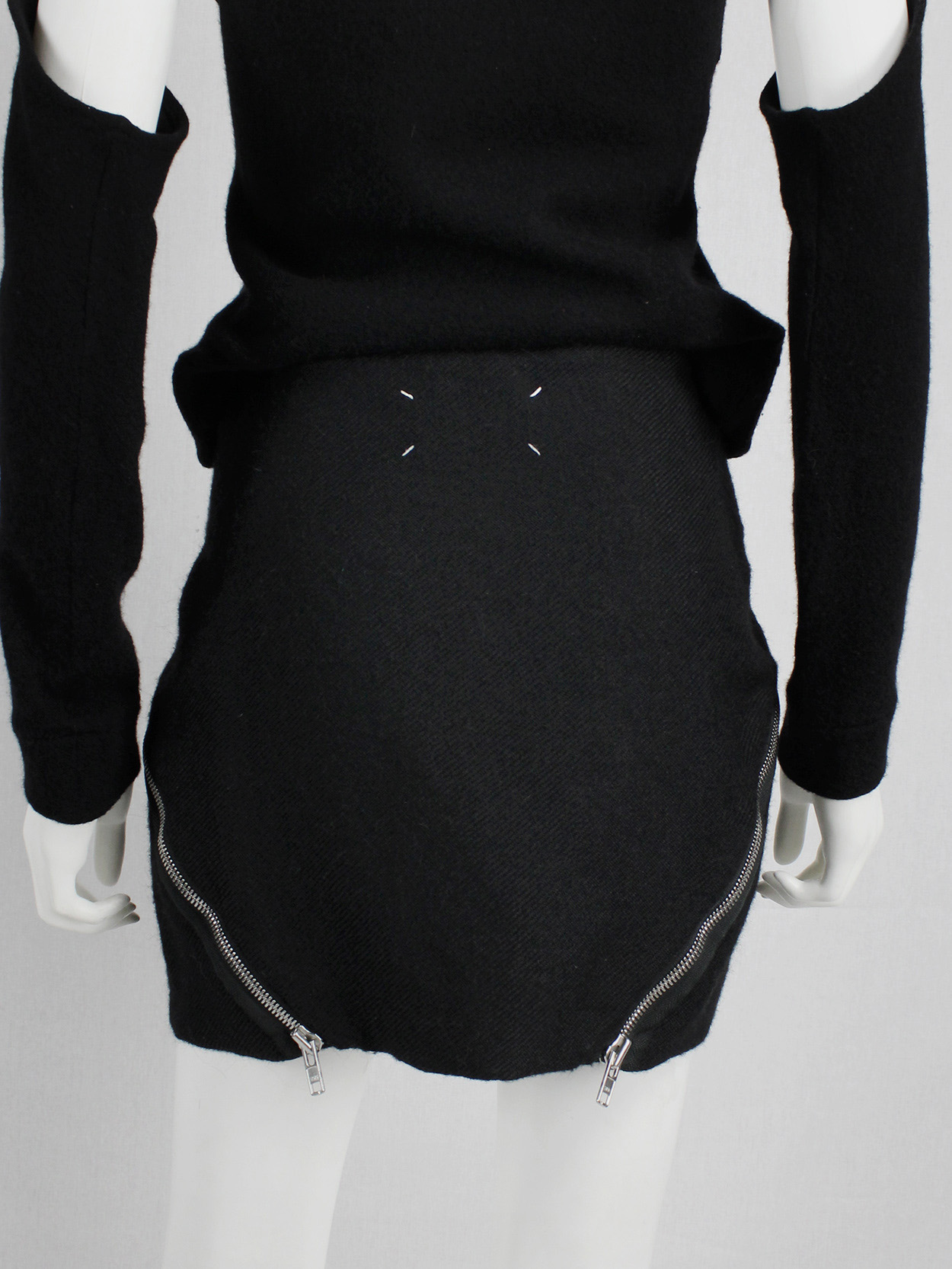 Maison Martin Margiela black skirt with diagonal zippers — fall 
