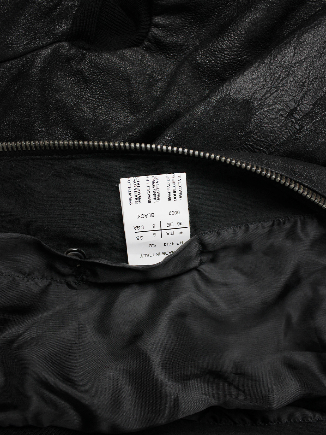 Rick Owens black leather bomber jacket with pleated back - V A N II T A S