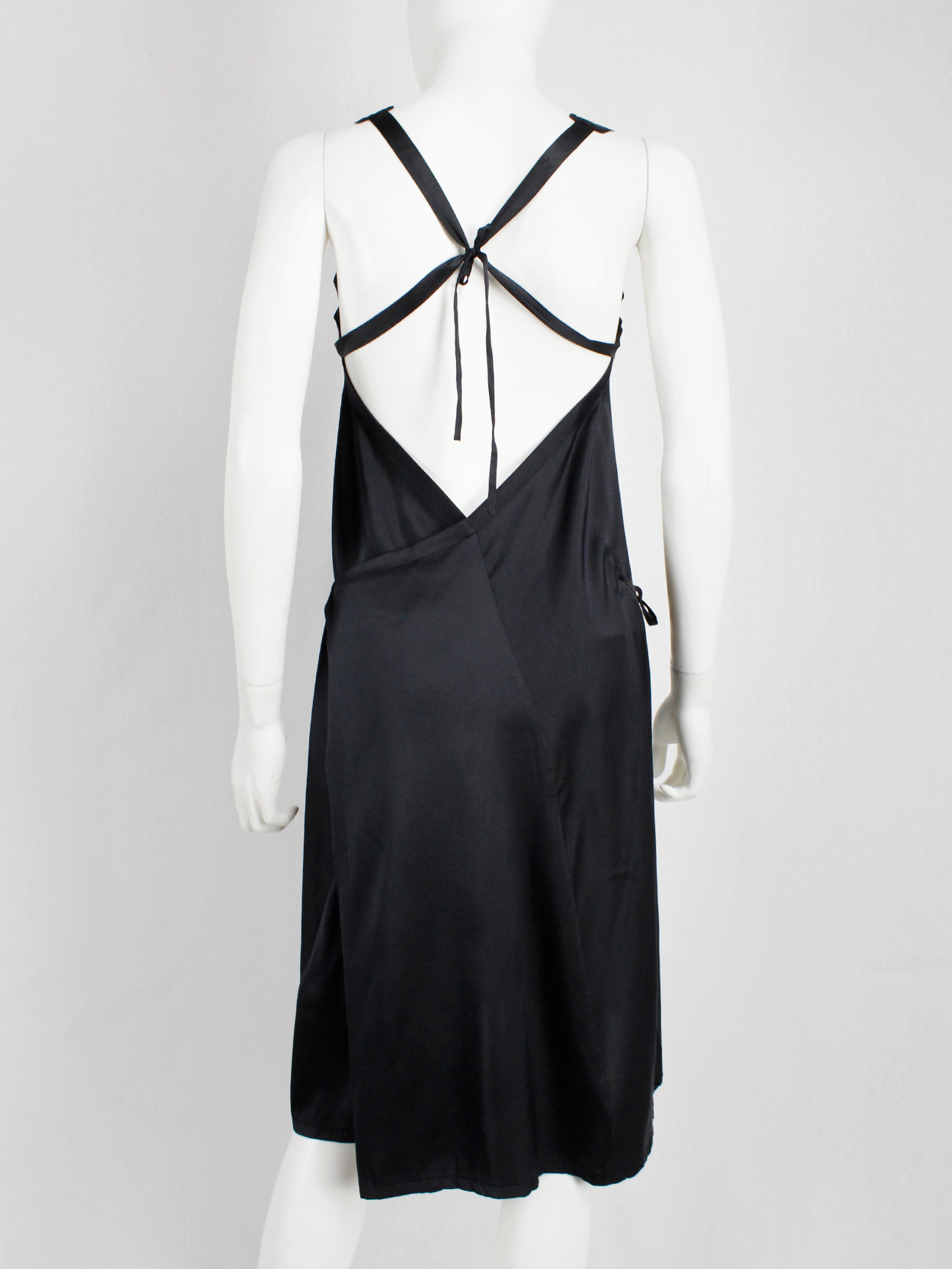 Ann Demeulemeester black dress with open back and tied straps — spring ...