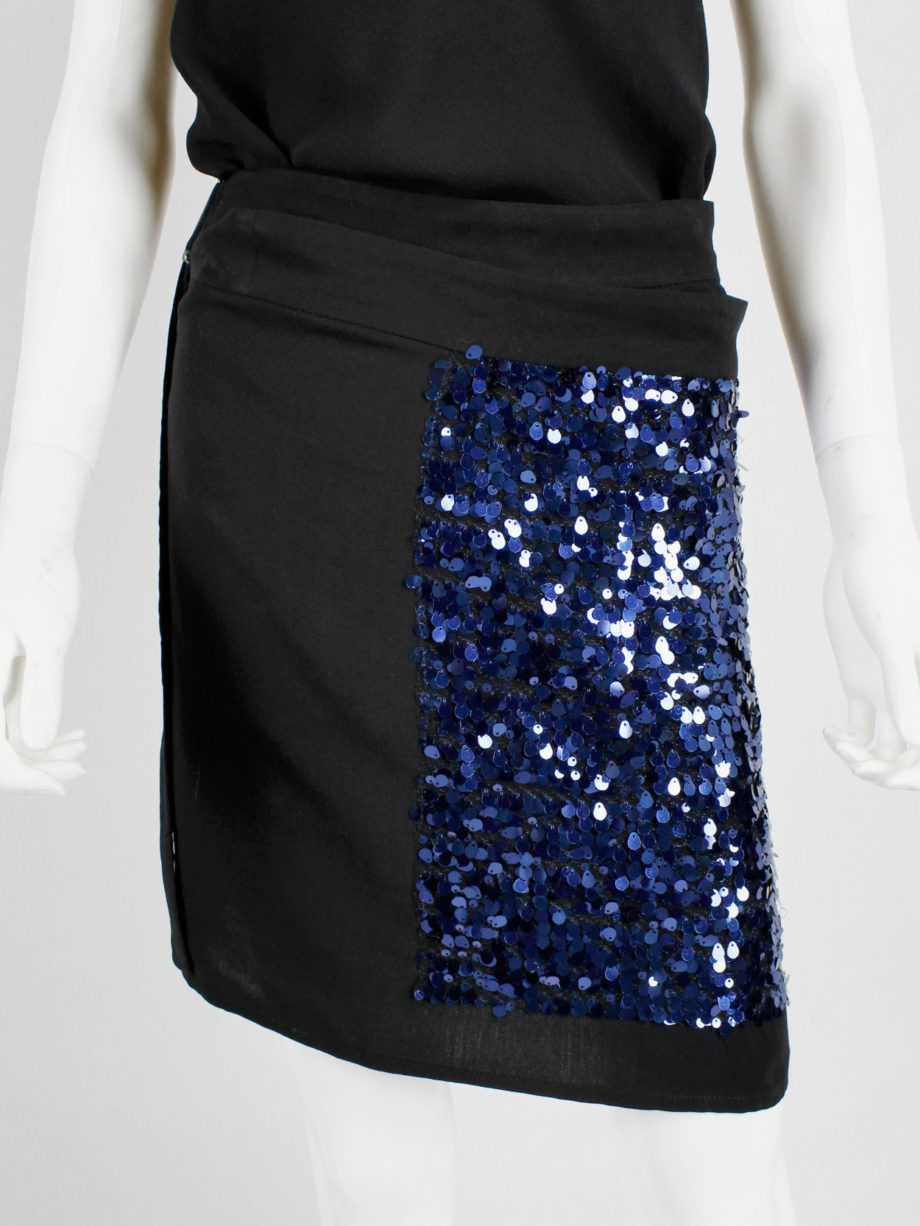 Ann Demeulemeester black wrap skirt with blue sequinned panel 1990s (3)