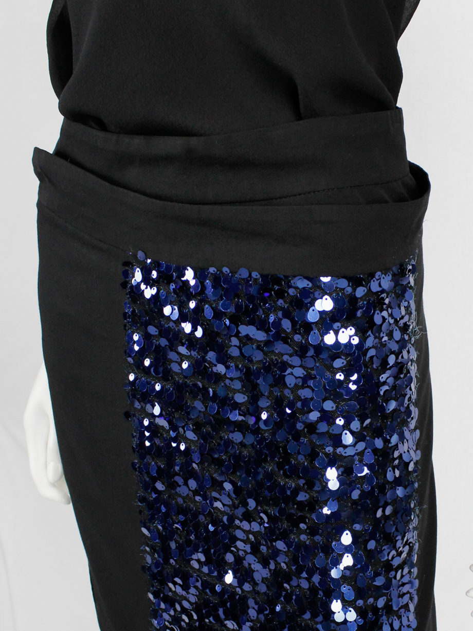 Ann Demeulemeester black wrap skirt with blue sequinned panel 1990s (7)